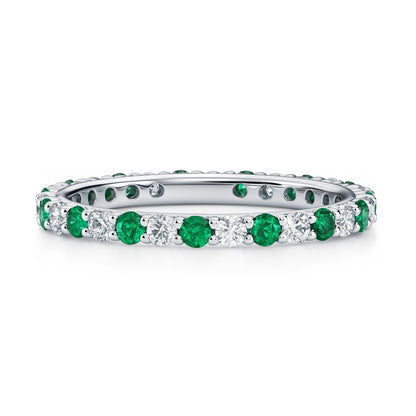 Emerald-Green Pave CZ Eternity Ring in Sterling Silver