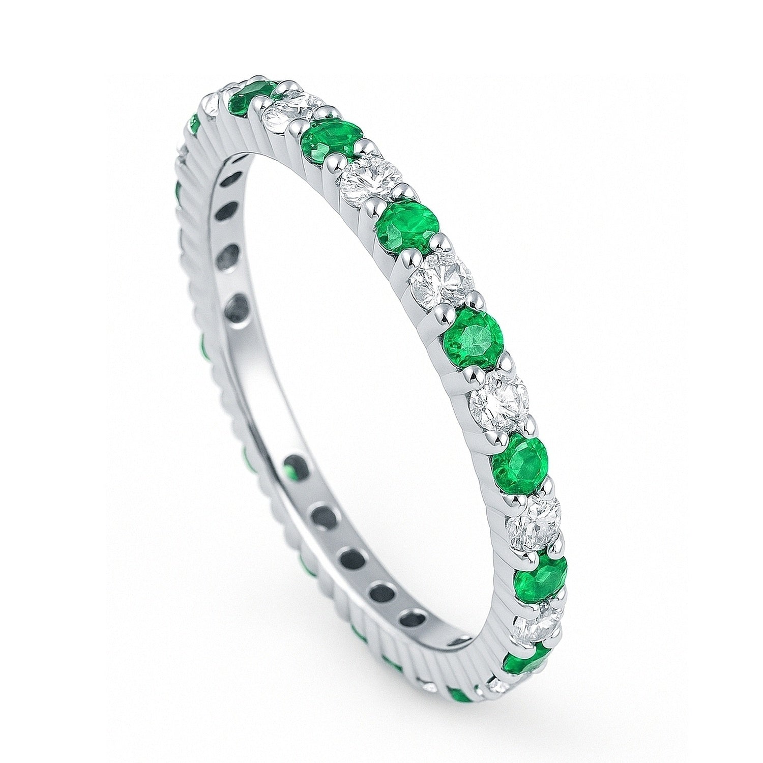 Emerald-Green Pave CZ Eternity Ring in Sterling Silver