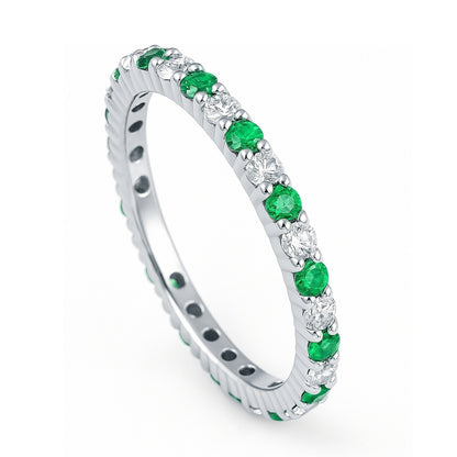 Emerald-Green Pave CZ Eternity Ring in Sterling Silver