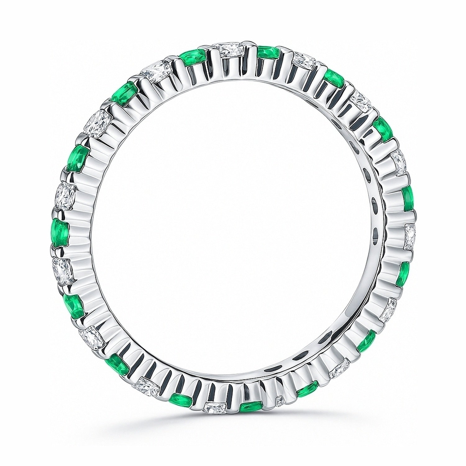 Emerald-Green Pave CZ Eternity Ring in Sterling Silver
