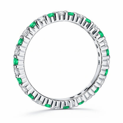 Emerald-Green Pave CZ Eternity Ring in Sterling Silver