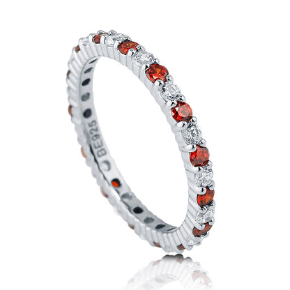 Garnet-Red Pave CZ Eternity Ring in Sterling Silver