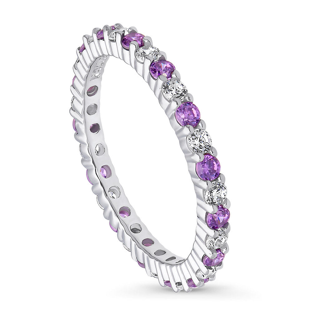 Front view of Purple Pave CZ Eternity Ring in Sterling Silver, 3 of 4