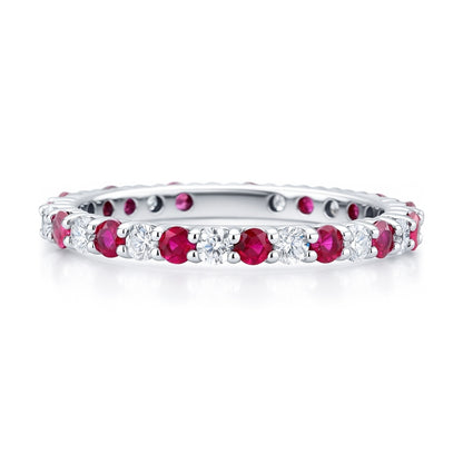 Ruby-Red Pave CZ Eternity Ring in Sterling Silver