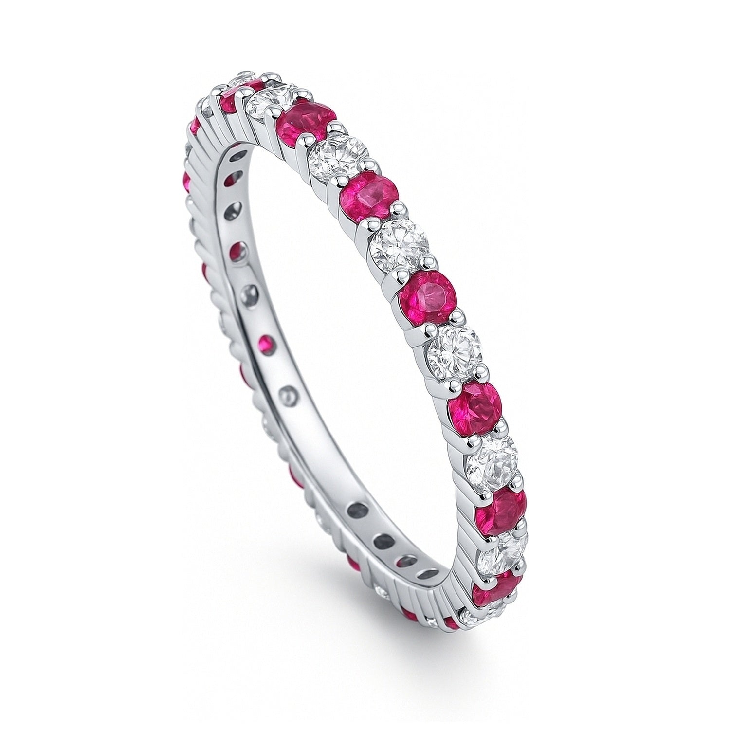 Ruby-Red Pave CZ Eternity Ring in Sterling Silver, 4 of 7