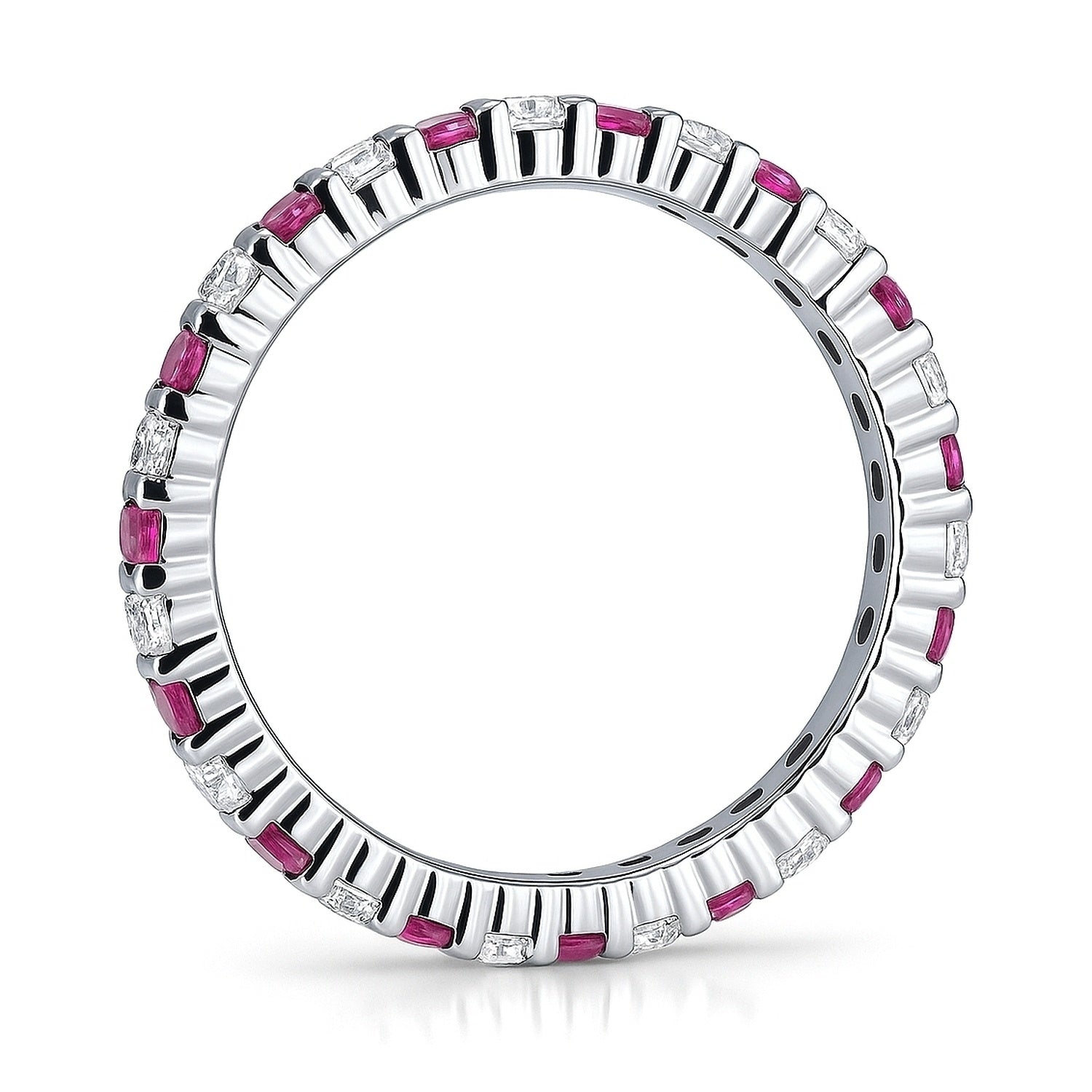 Ruby-Red Pave CZ Eternity Ring in Sterling Silver, 5 of 7