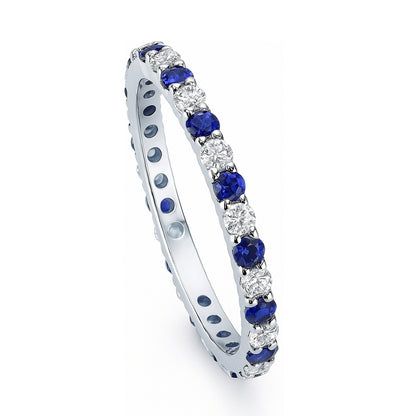 Sapphire-Blue Pave CZ Eternity Ring in Sterling Silver
