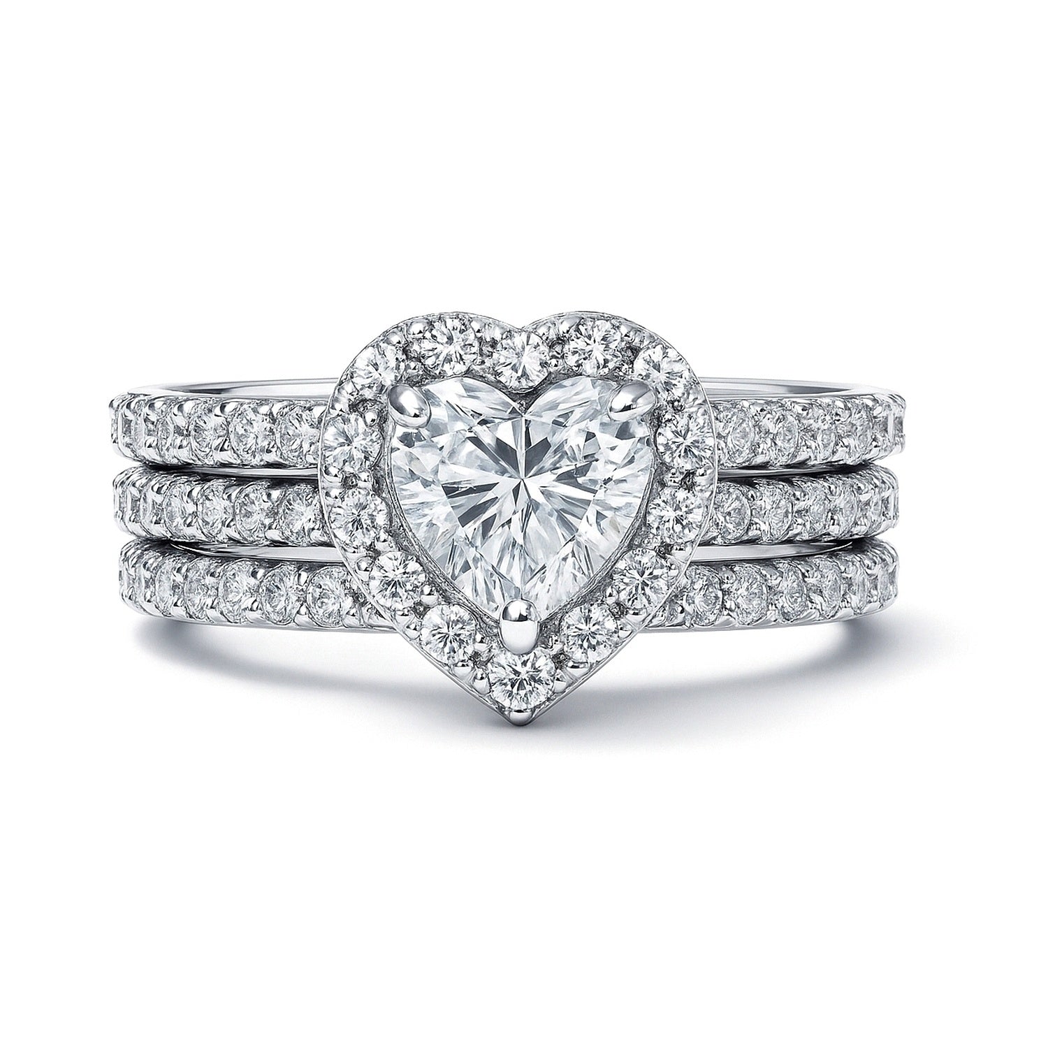 Halo Heart Heart CZ Insert Ring Set in Sterling Silver, 1 of 9
