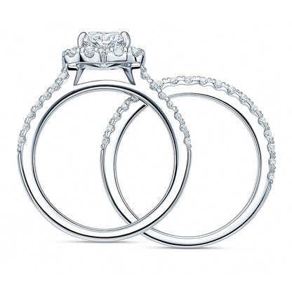 Halo Heart Heart CZ Insert Ring Set in Sterling Silver