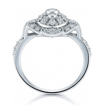 Navette Art Deco Milgrain CZ Ring in Sterling Silver