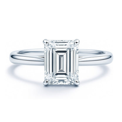 Solitaire 2.1ct Emerald Cut CZ Ring in Sterling Silver