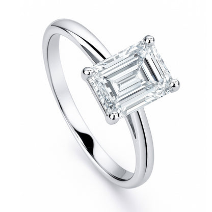 Solitaire 2.1ct Emerald Cut CZ Ring in Sterling Silver