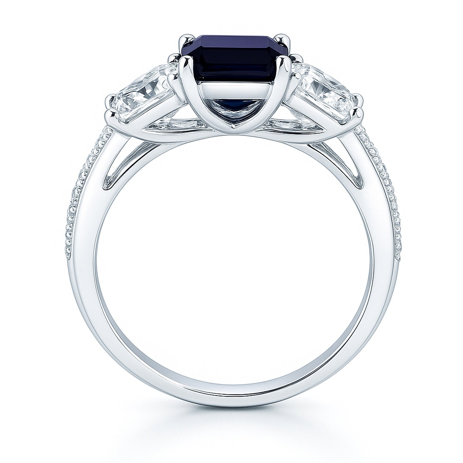 3-Stone 1.6ct Sapphire-Blue Princess CZ Ring in Sterling Silver, 8 of 8