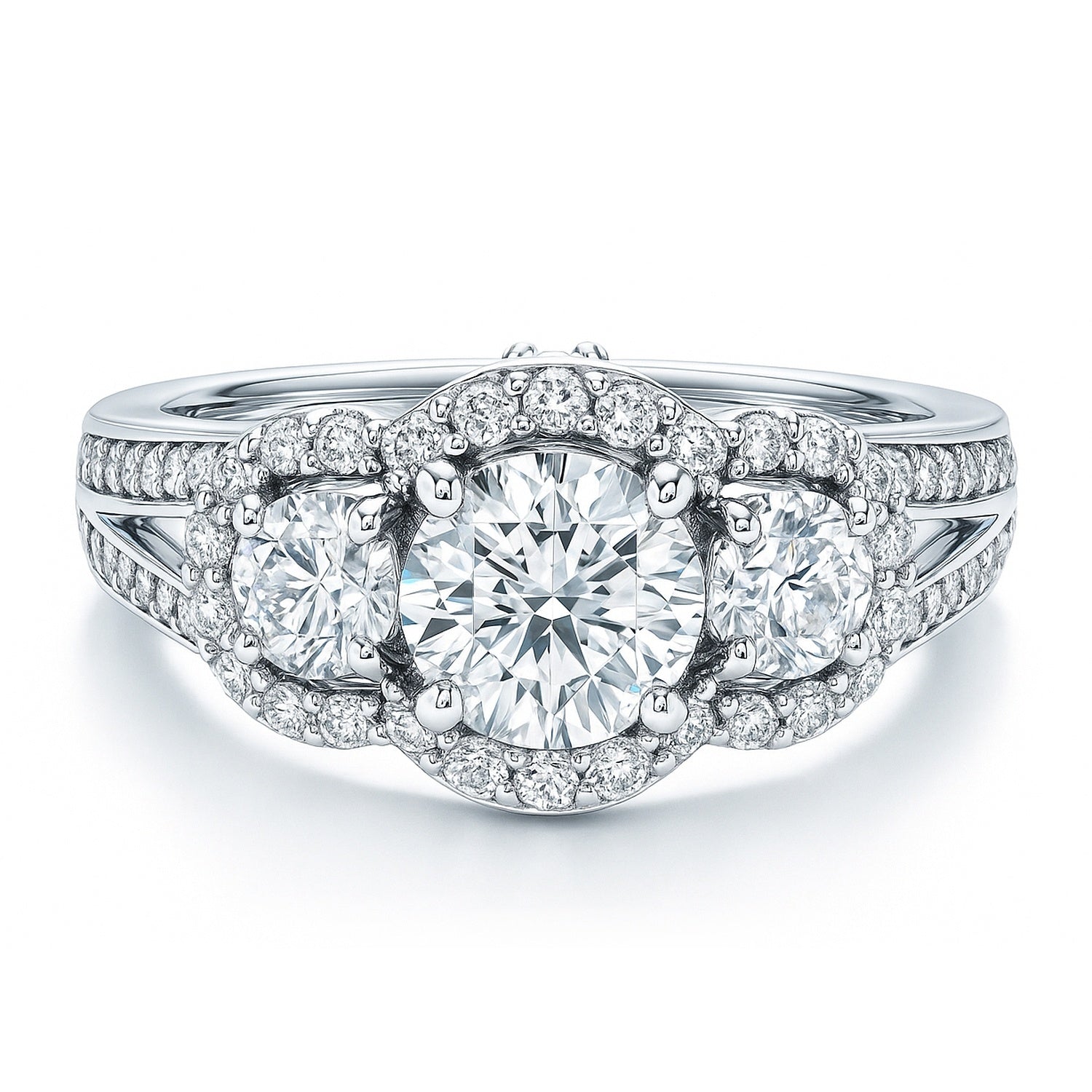 3-Stone 0.8ct CZ Split Shank Ring in Sterling Silver, 1 of 10