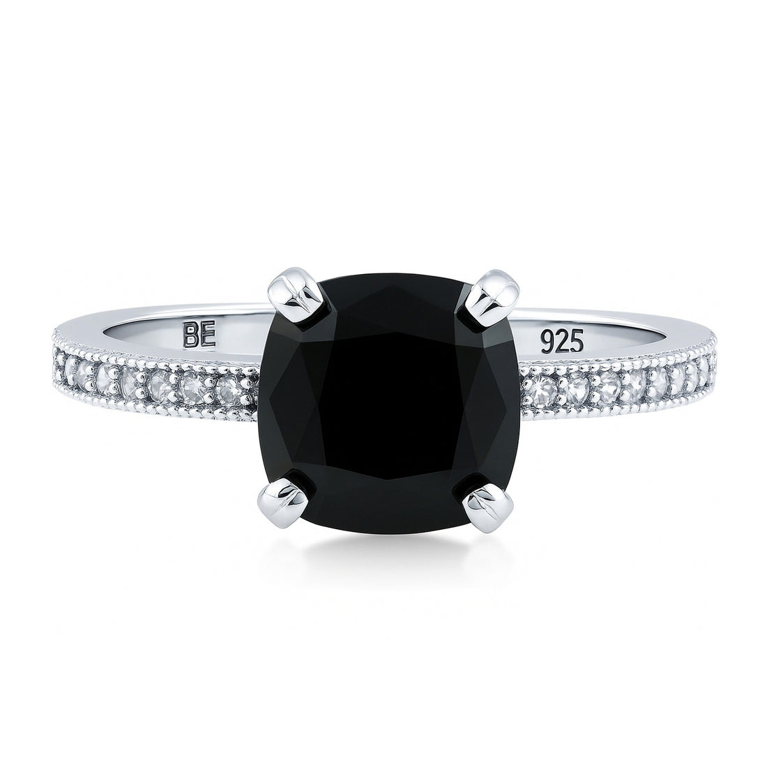 Solitaire 3ct Black Cushion CZ Ring in Sterling Silver