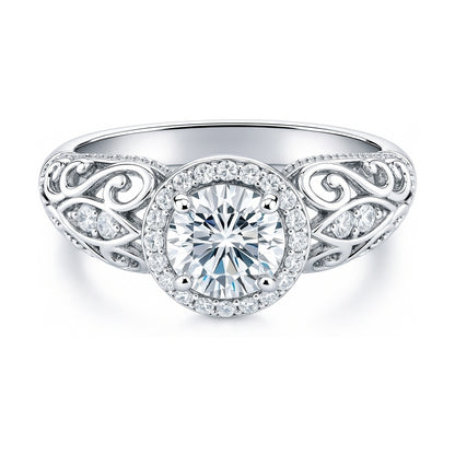Halo Art Deco Milgrain CZ Ring in Sterling Silver
