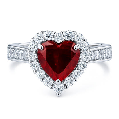 Halo Heart Ruby-Red Heart CZ Ring in Sterling Silver