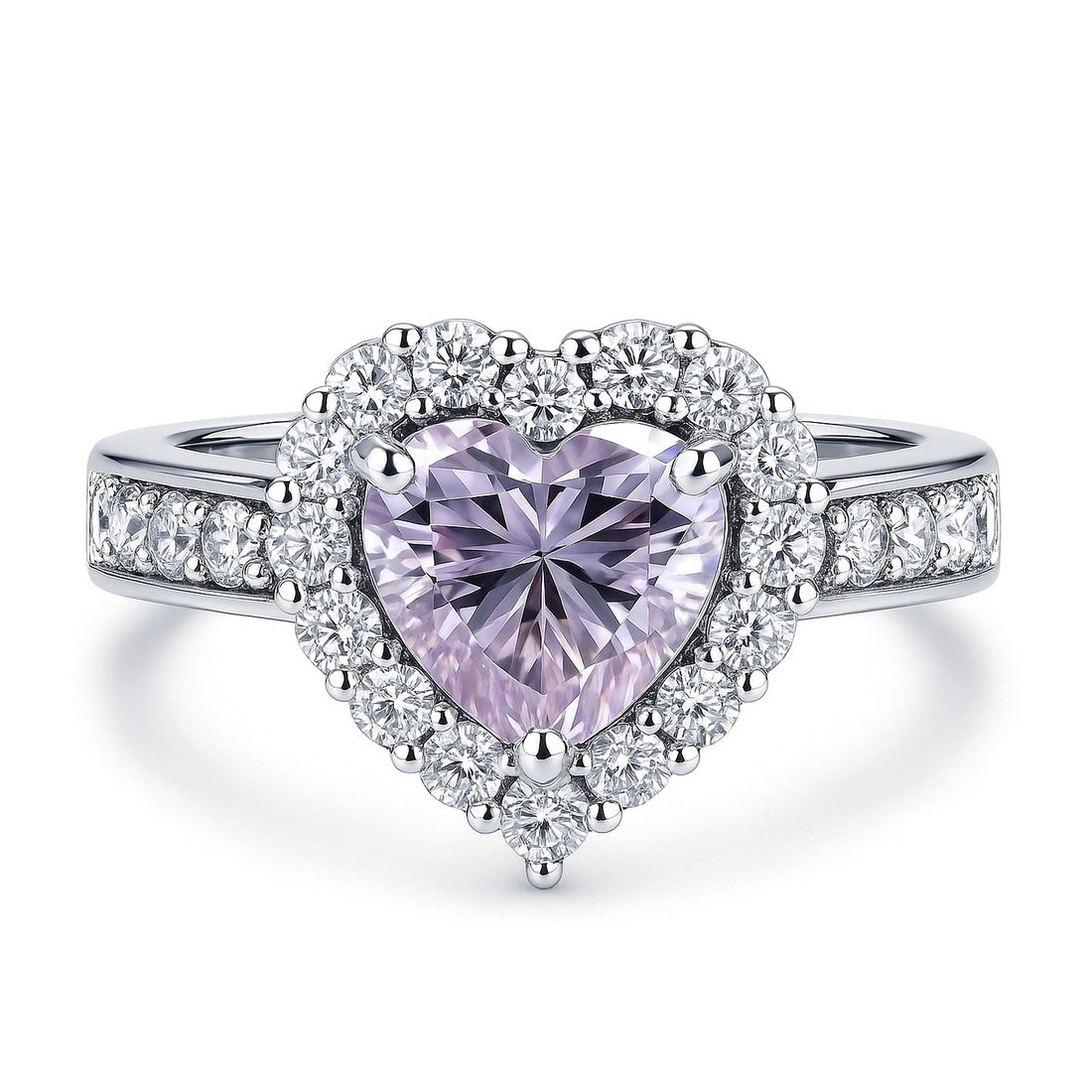 Halo Heart Purple Heart CZ Ring in Sterling Silver