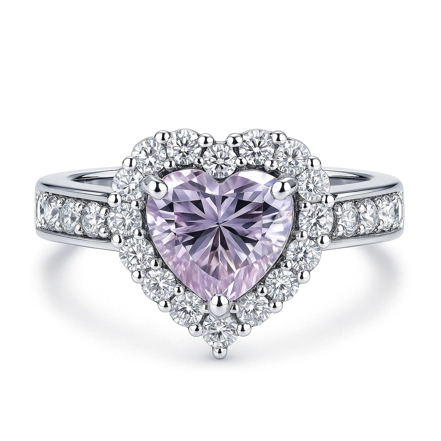 Halo Heart Purple Heart CZ Ring in Sterling Silver, 1 of 11