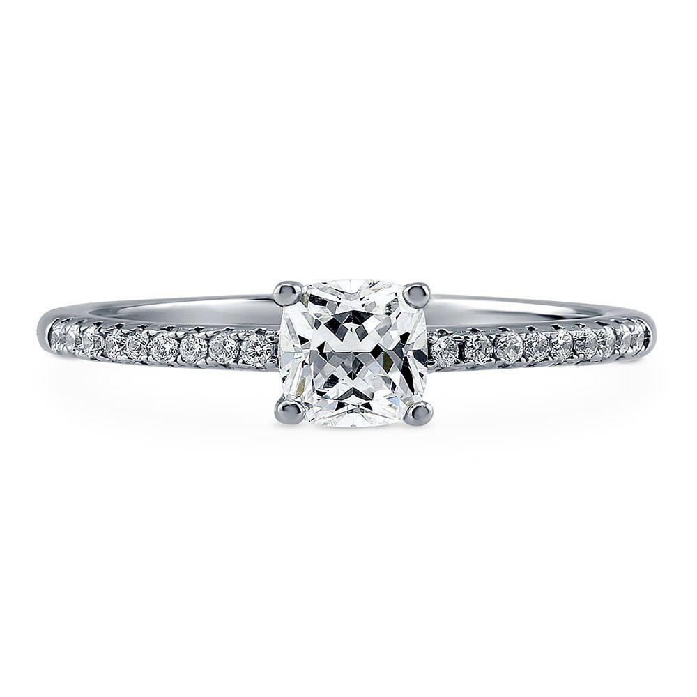 Solitaire 0.6ct Cushion CZ Ring in Sterling Silver, 1 of 7