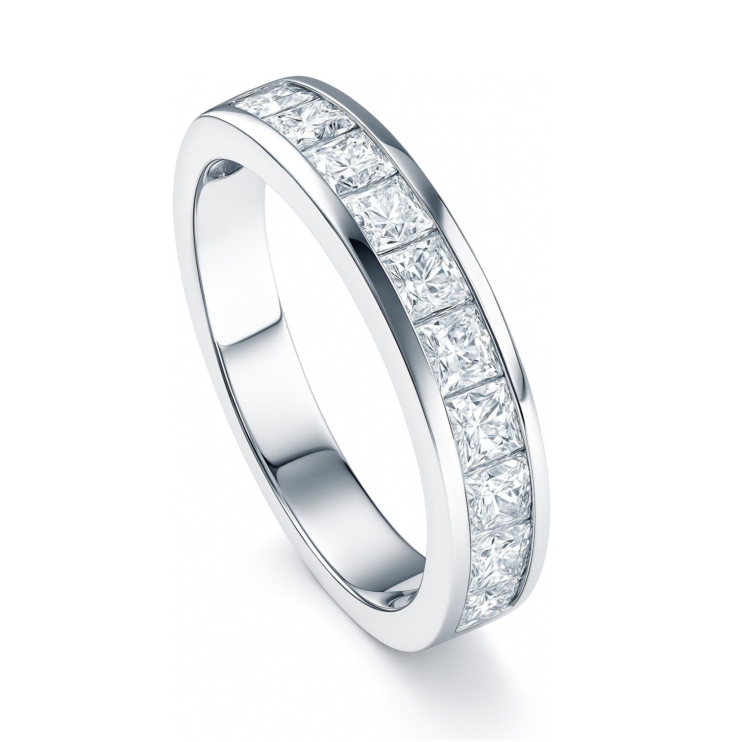 Channel Princess CZ Eternity Ring in Sterling Silver