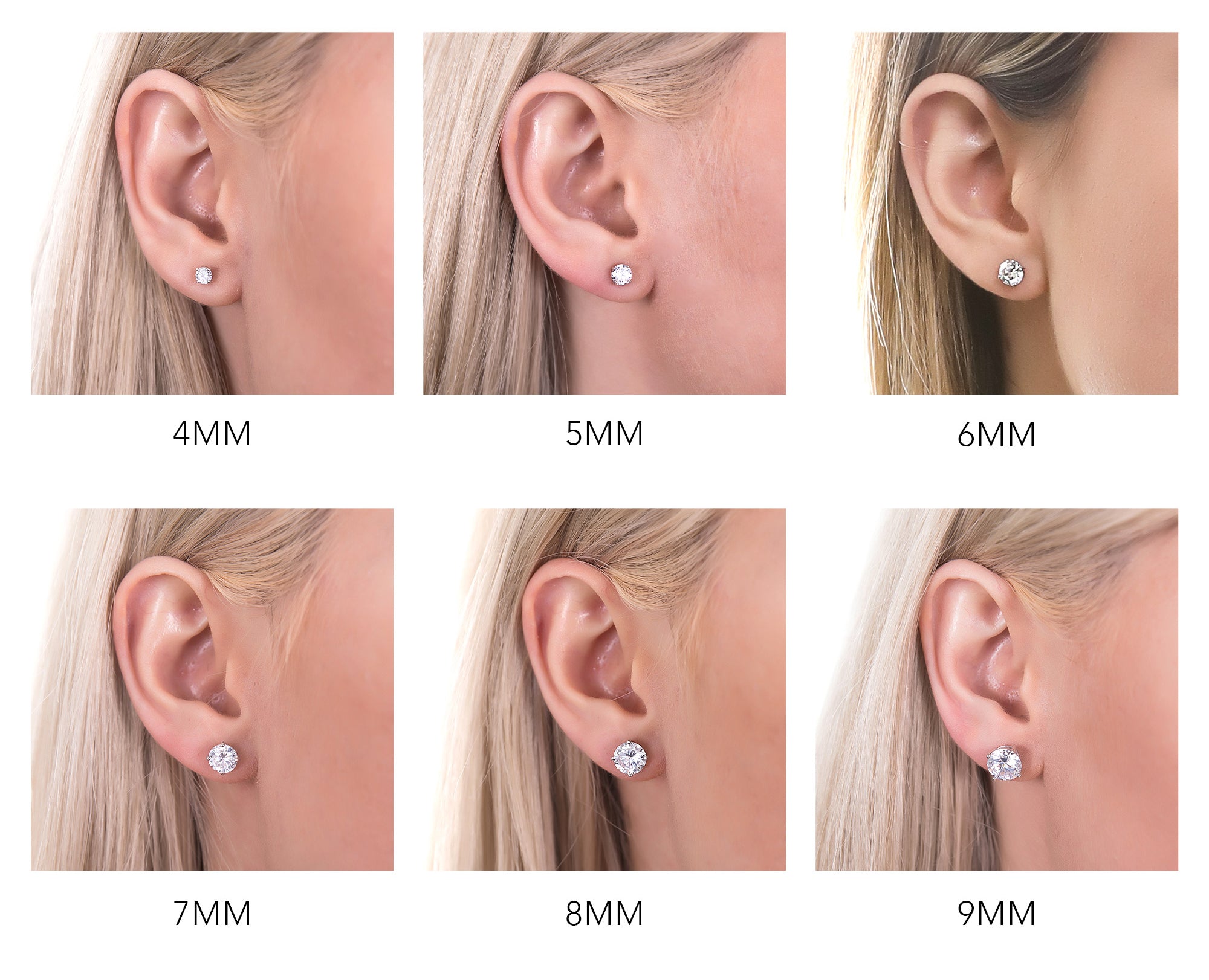 round stud earrings size guide chart