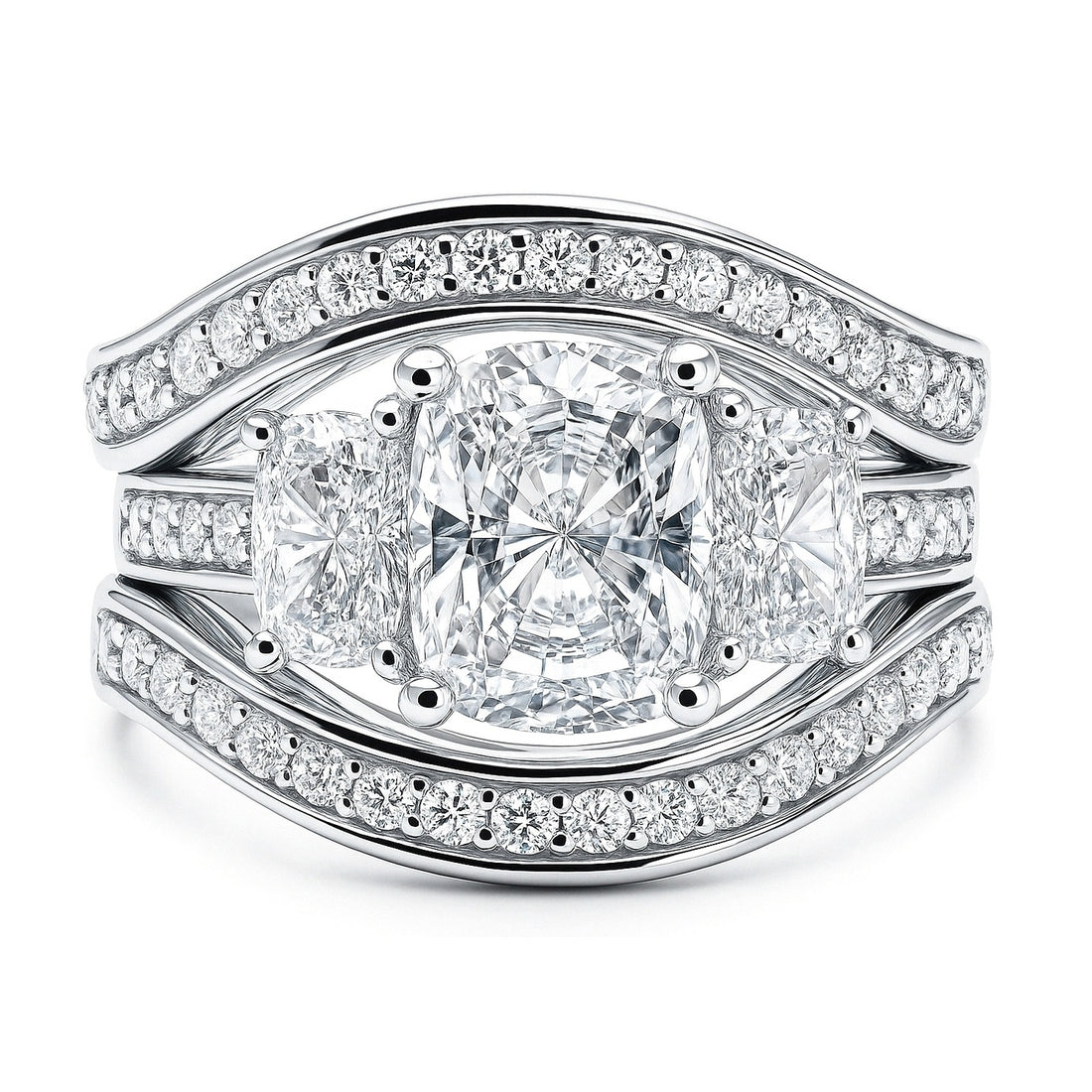 3-Stone 2.6ct Cushion CZ Ring Set in Sterling Silver