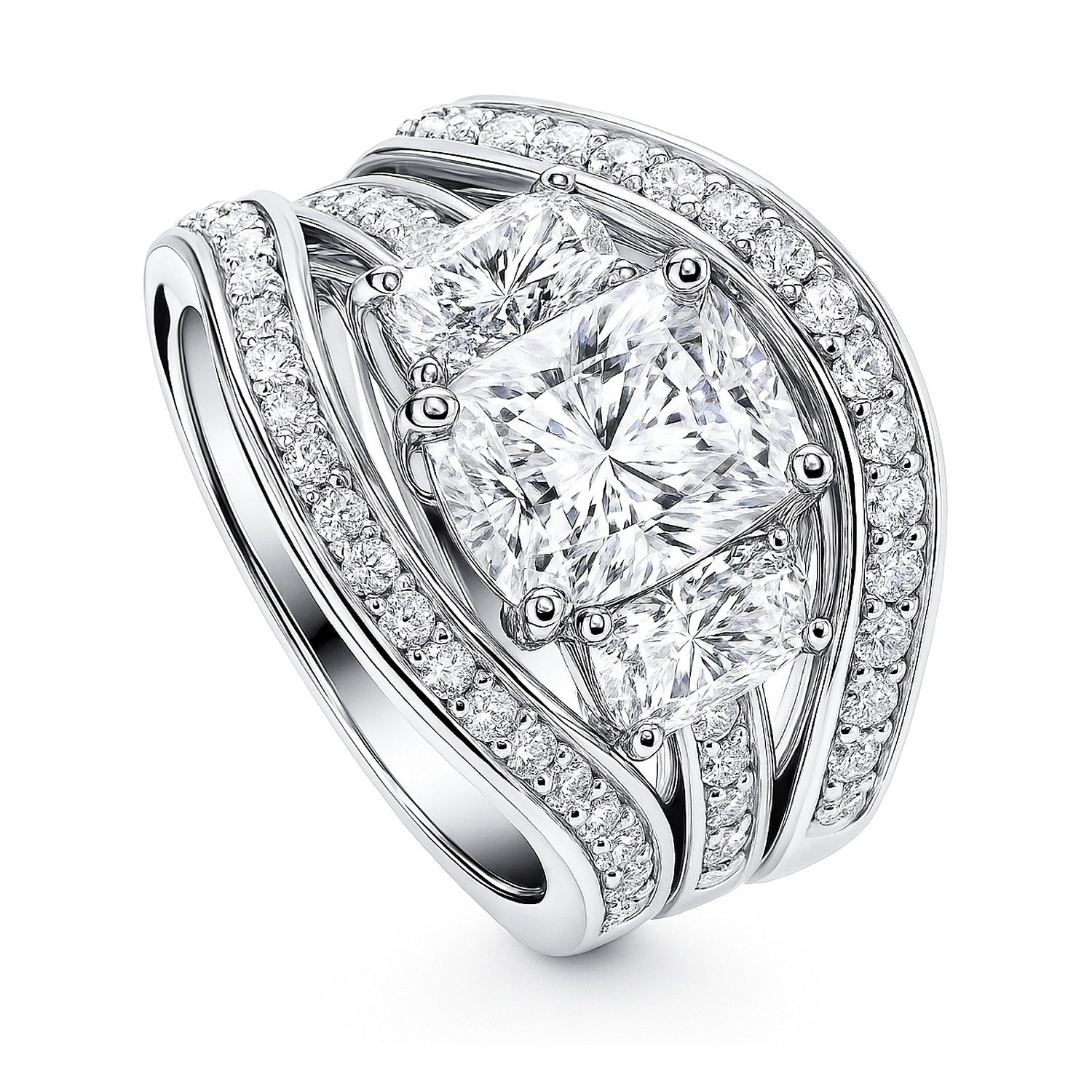 3-Stone 2.6ct Cushion CZ Ring Set in Sterling Silver