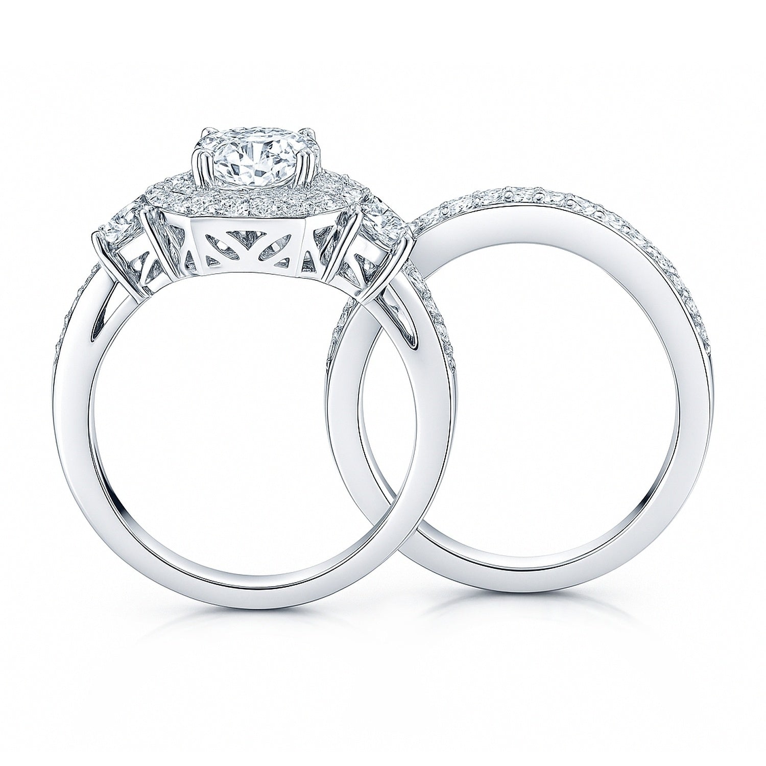 Halo Art Deco CZ Ring Set in Sterling Silver, 8 of 13