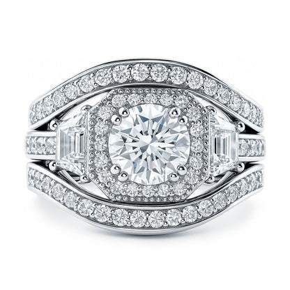 Halo Art Deco CZ Ring Set in Sterling Silver