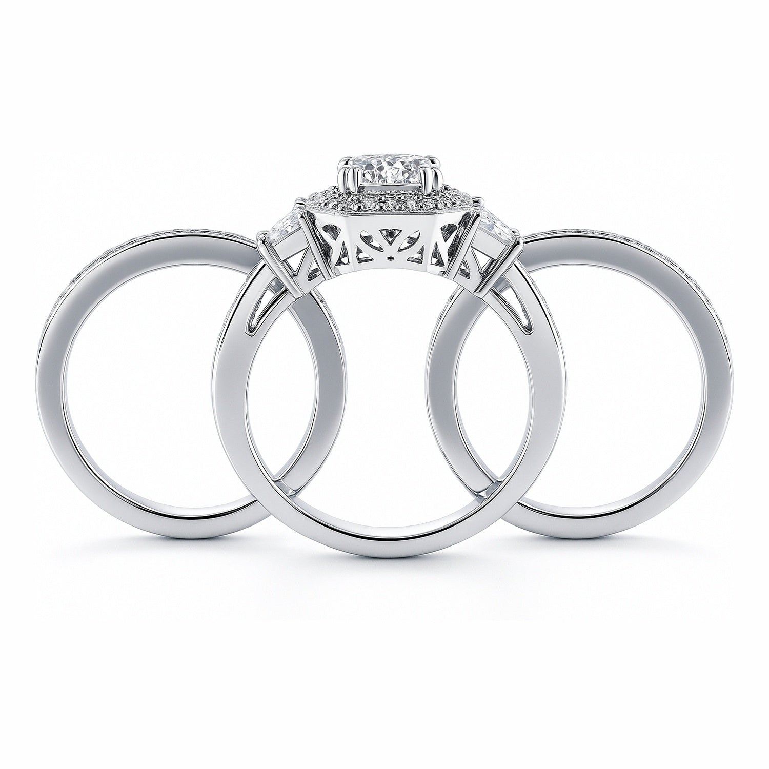 Halo Art Deco CZ Ring Set in Sterling Silver