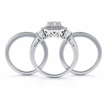 Halo Art Deco CZ Ring Set in Sterling Silver