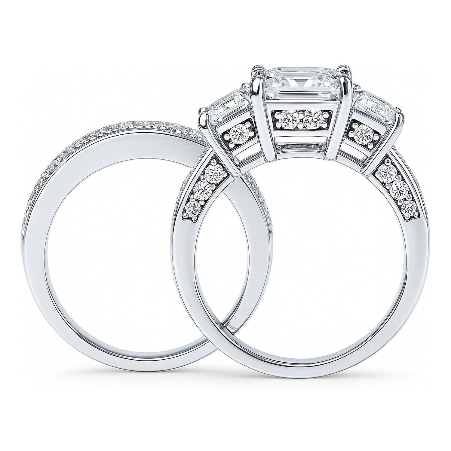 3-Stone 2ct Princess CZ Ring Set in Sterling Silver, 8 of 16