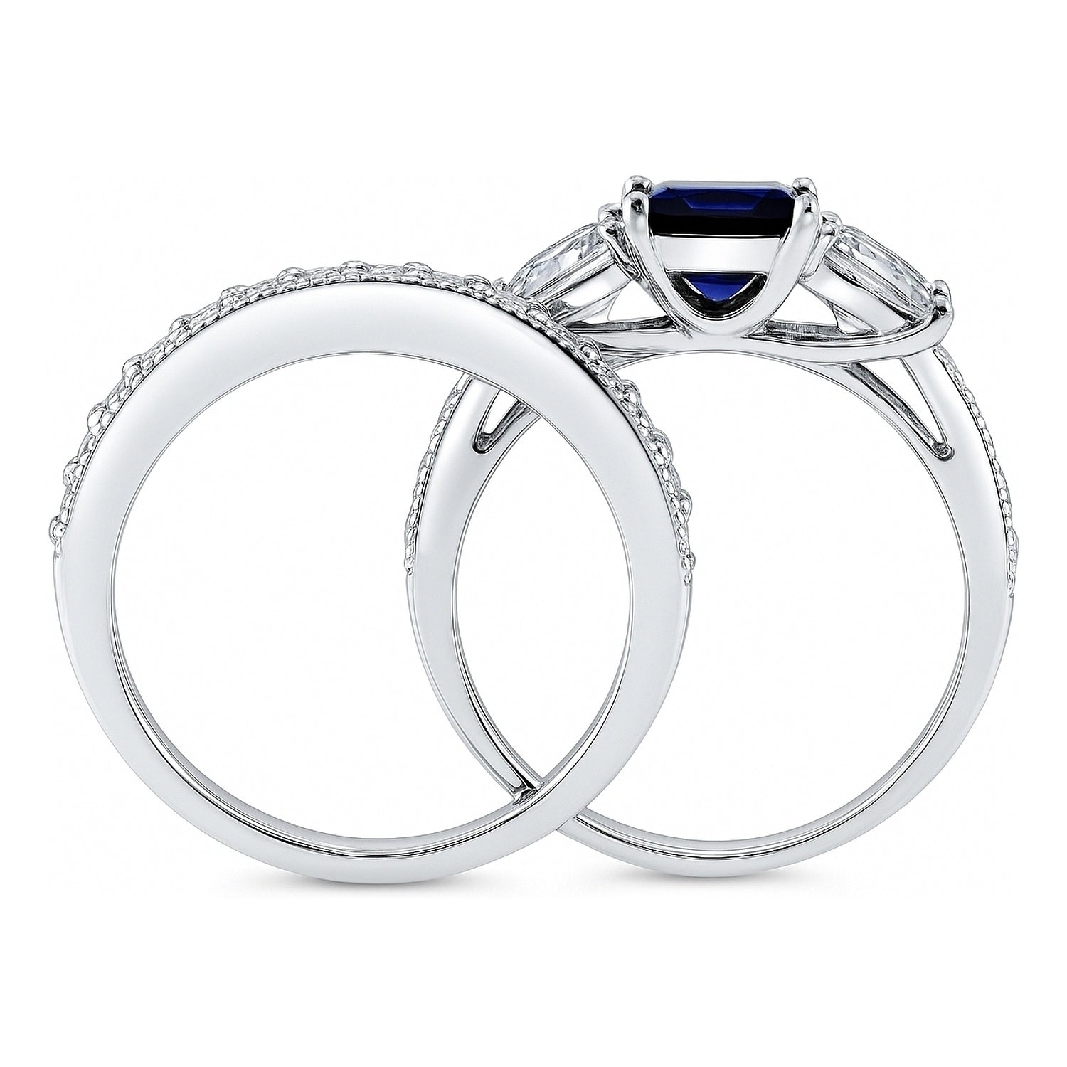 3-Stone Sapphire-Blue Princess CZ Ring Set in Sterling Silver, 8 of 8