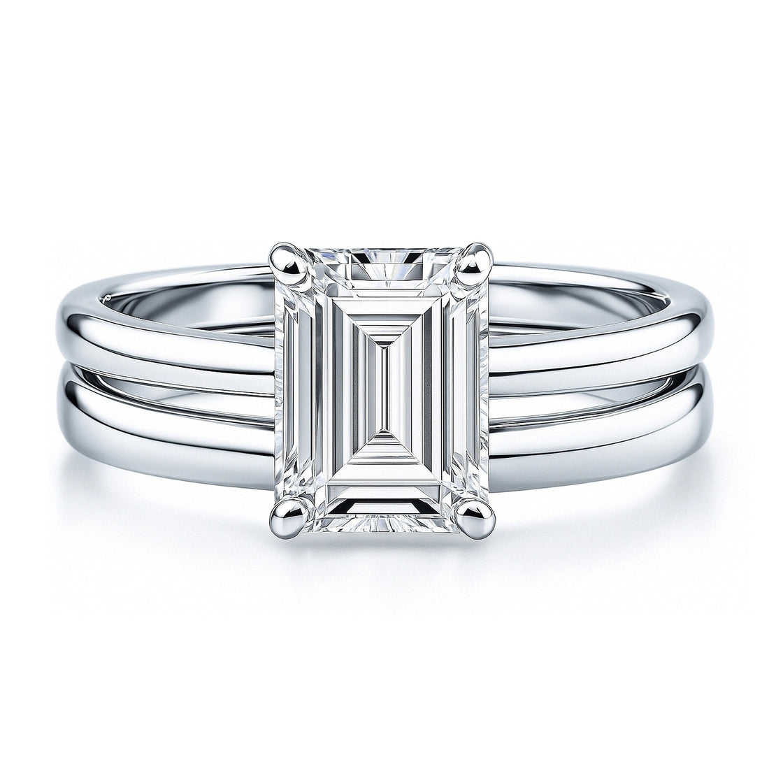 Solitaire 2.1ct Emerald Cut CZ Ring Set in Sterling Silver