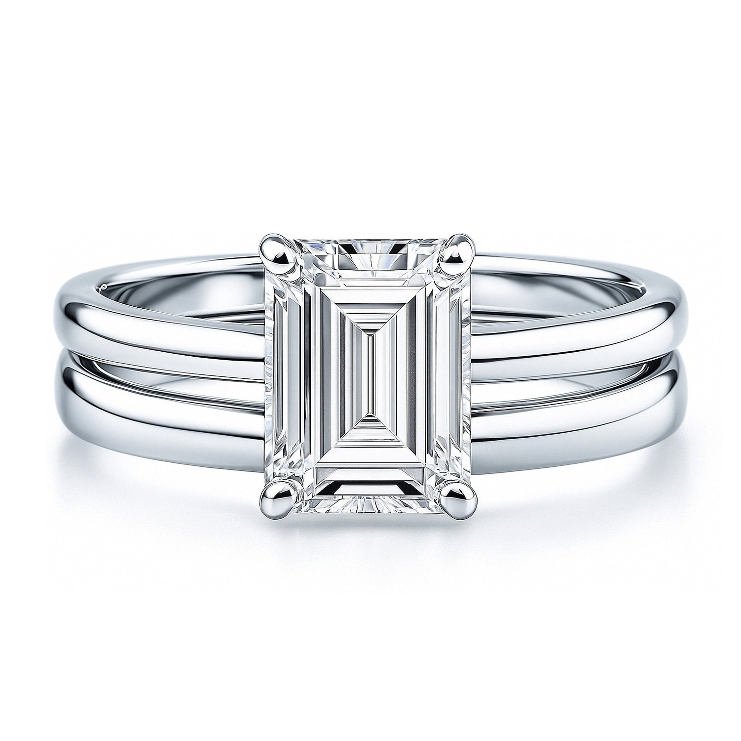 Solitaire 2.1ct Emerald Cut CZ Ring Set in Sterling Silver, 1 of 13