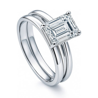 Solitaire 2.1ct Emerald Cut CZ Ring Set in Sterling Silver