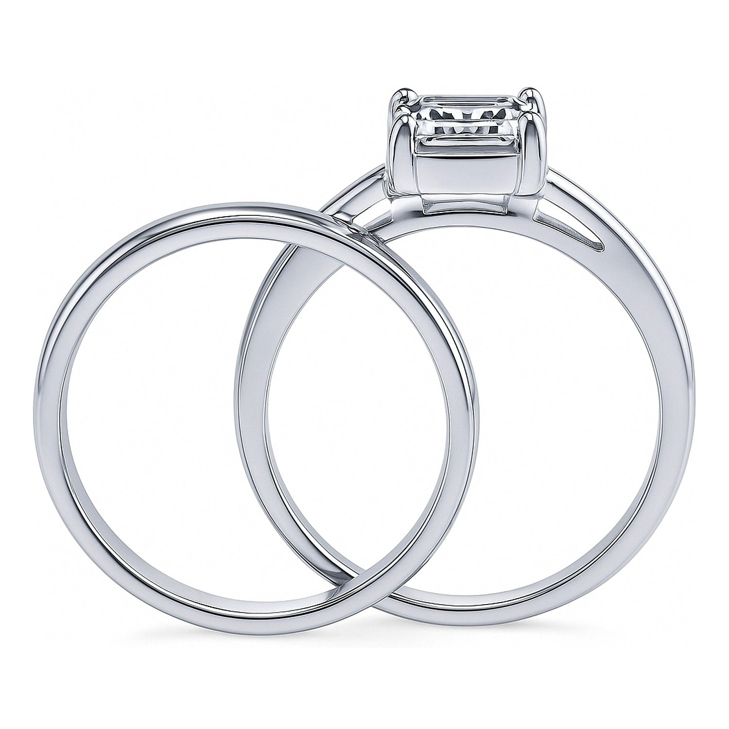 Solitaire 2.1ct Emerald Cut CZ Ring Set in Sterling Silver