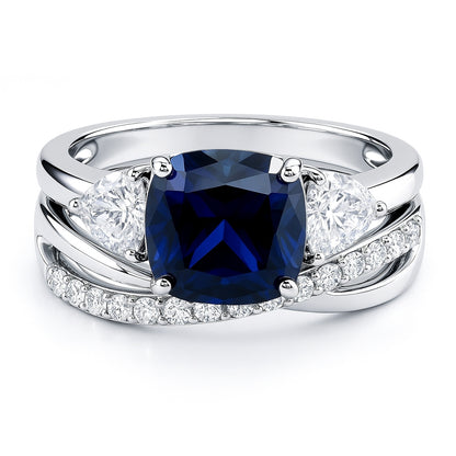 3-Stone Criss Cross Sapphire-Blue CZ Ring Set in Sterling Silver