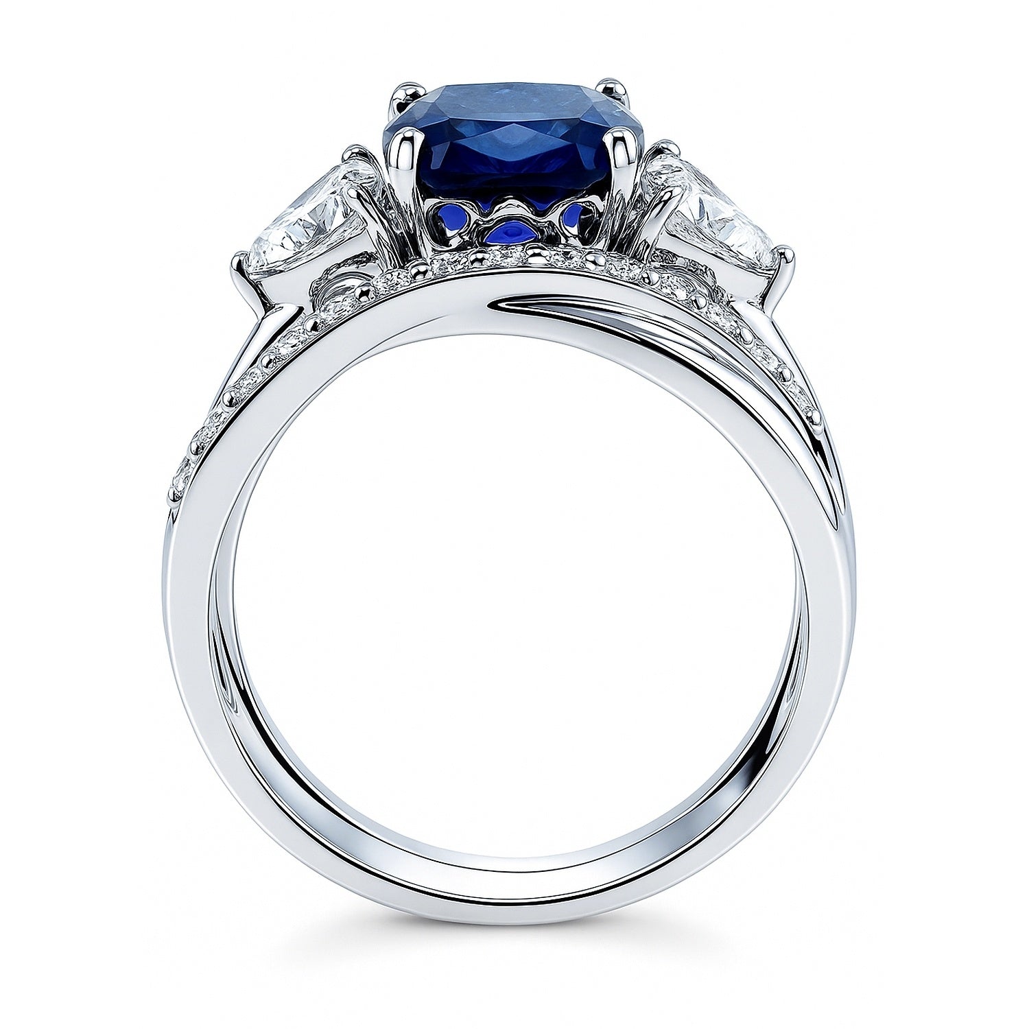 3-Stone Criss Cross Sapphire-Blue CZ Ring Set in Sterling Silver