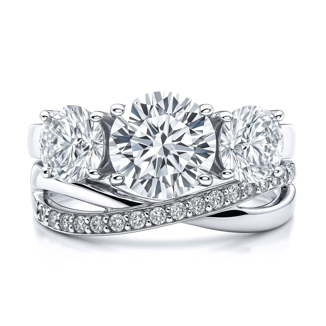 3-Stone Infinity Criss Cross 2ct CZ Ring Set in Sterling Silver