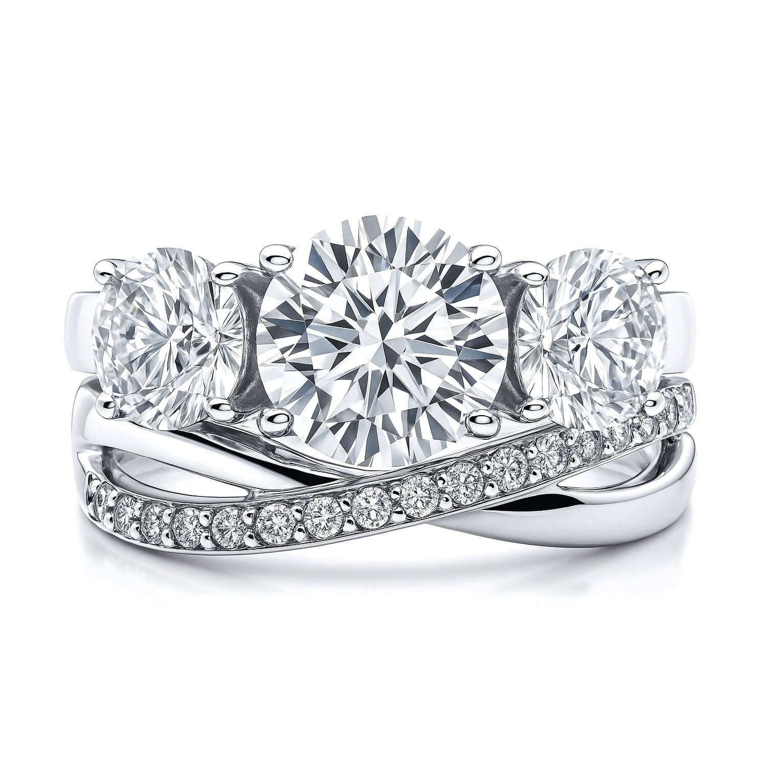 3-Stone Infinity Criss Cross 2ct CZ Ring Set in Sterling Silver
