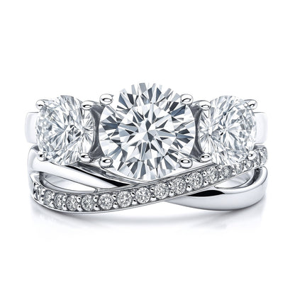 3-Stone Infinity Criss Cross 2ct CZ Ring Set in Sterling Silver