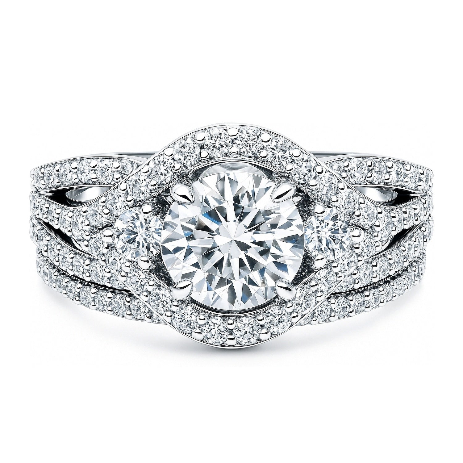 3-Stone Wishbone 1.25ct CZ Ring Set in Sterling Silver