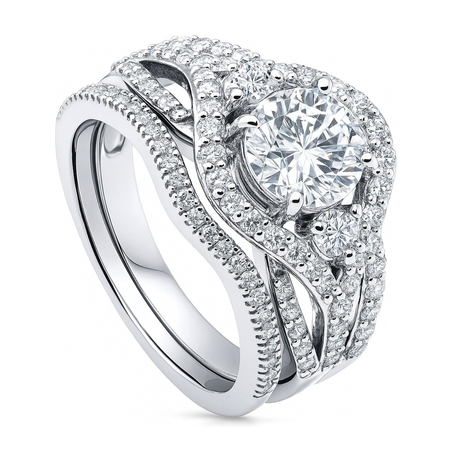3-Stone Wishbone 1.25ct CZ Ring Set in Sterling Silver