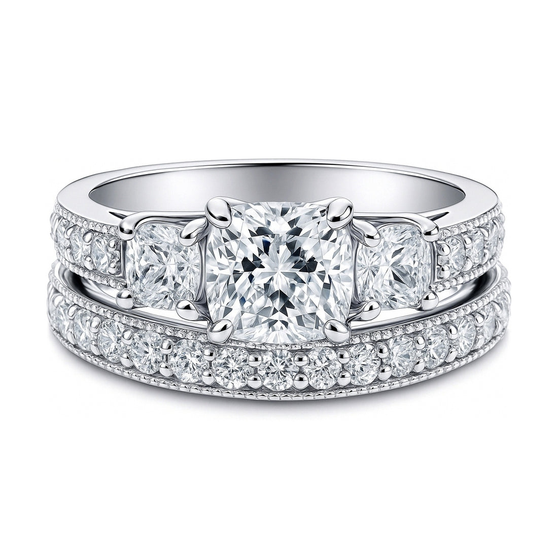 3-Stone 1.5ct Cushion CZ Ring Set in Sterling Silver