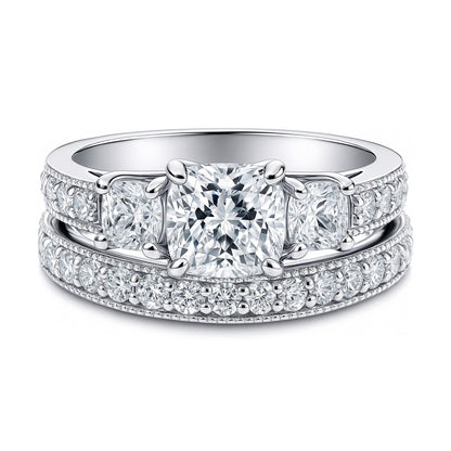 3-Stone 1.5ct Cushion CZ Ring Set in Sterling Silver