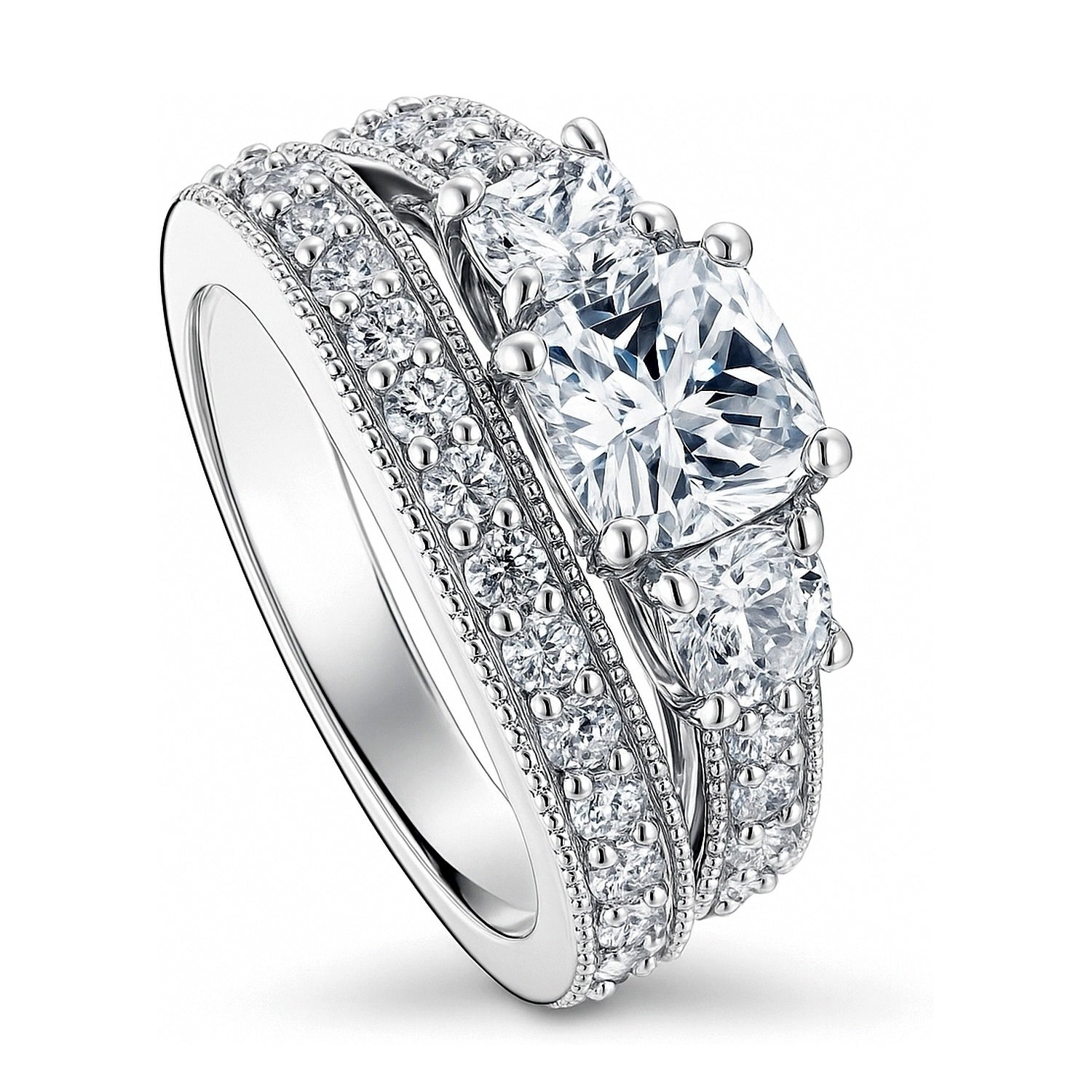 3-Stone 1.5ct Cushion CZ Ring Set in Sterling Silver