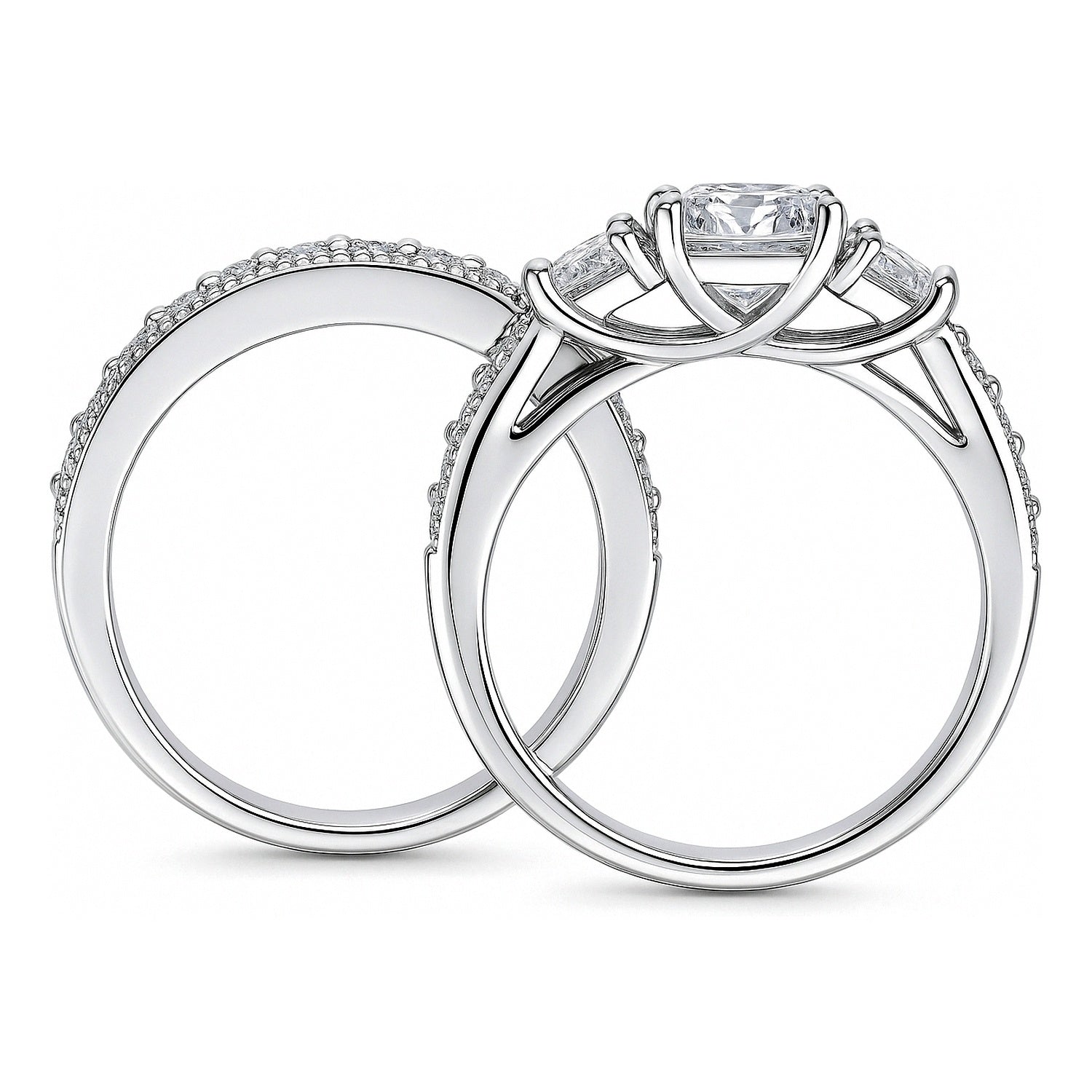 3-Stone 1.5ct Cushion CZ Ring Set in Sterling Silver, 8 of 10