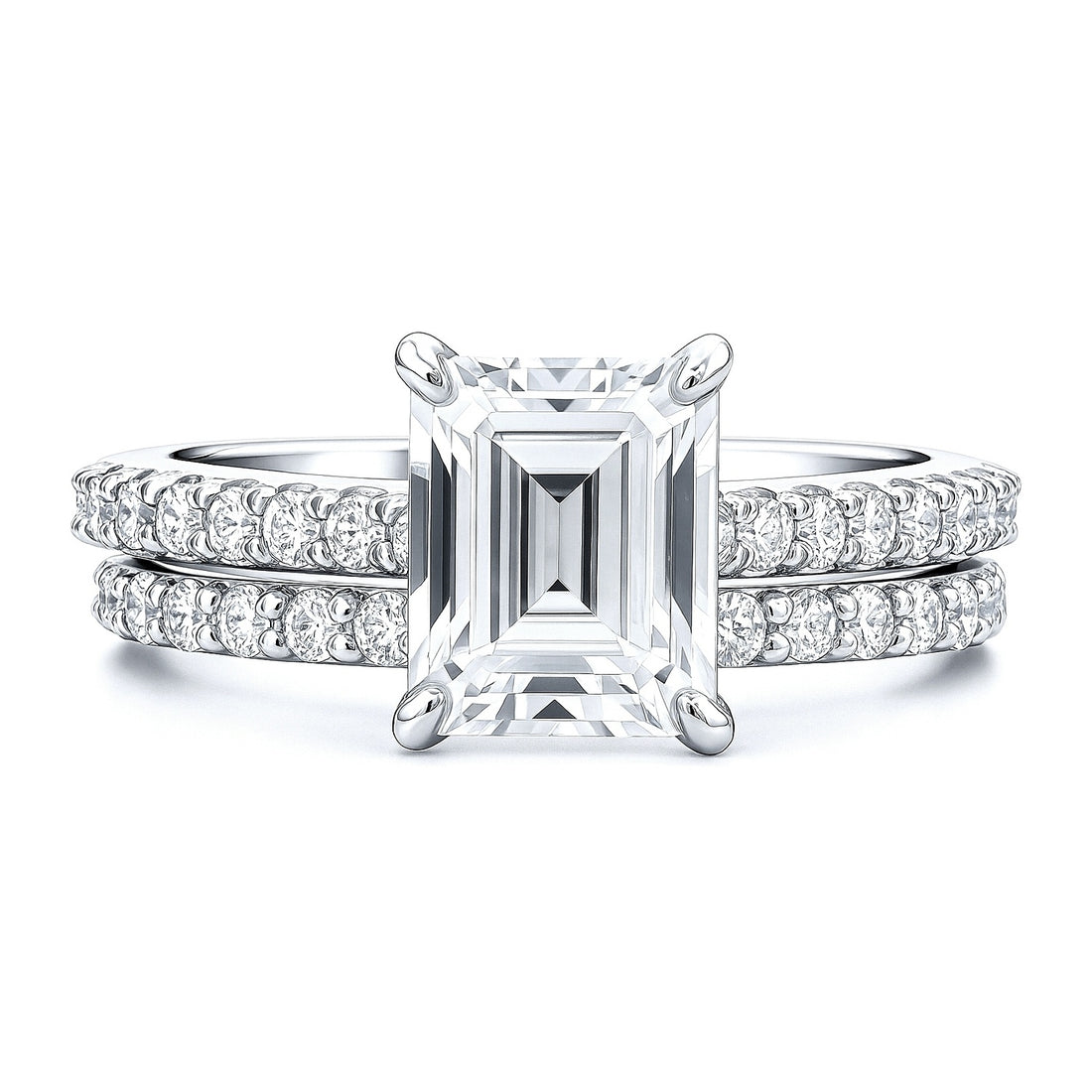 Solitaire 2.6ct Emerald Cut CZ Ring Set in Sterling Silver